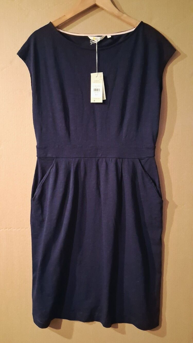 Boden Size 12 US Florrie Cotton Knit Dress Blue Pockets Sheath Minimalist NWT$90 - Picture 2 of 7